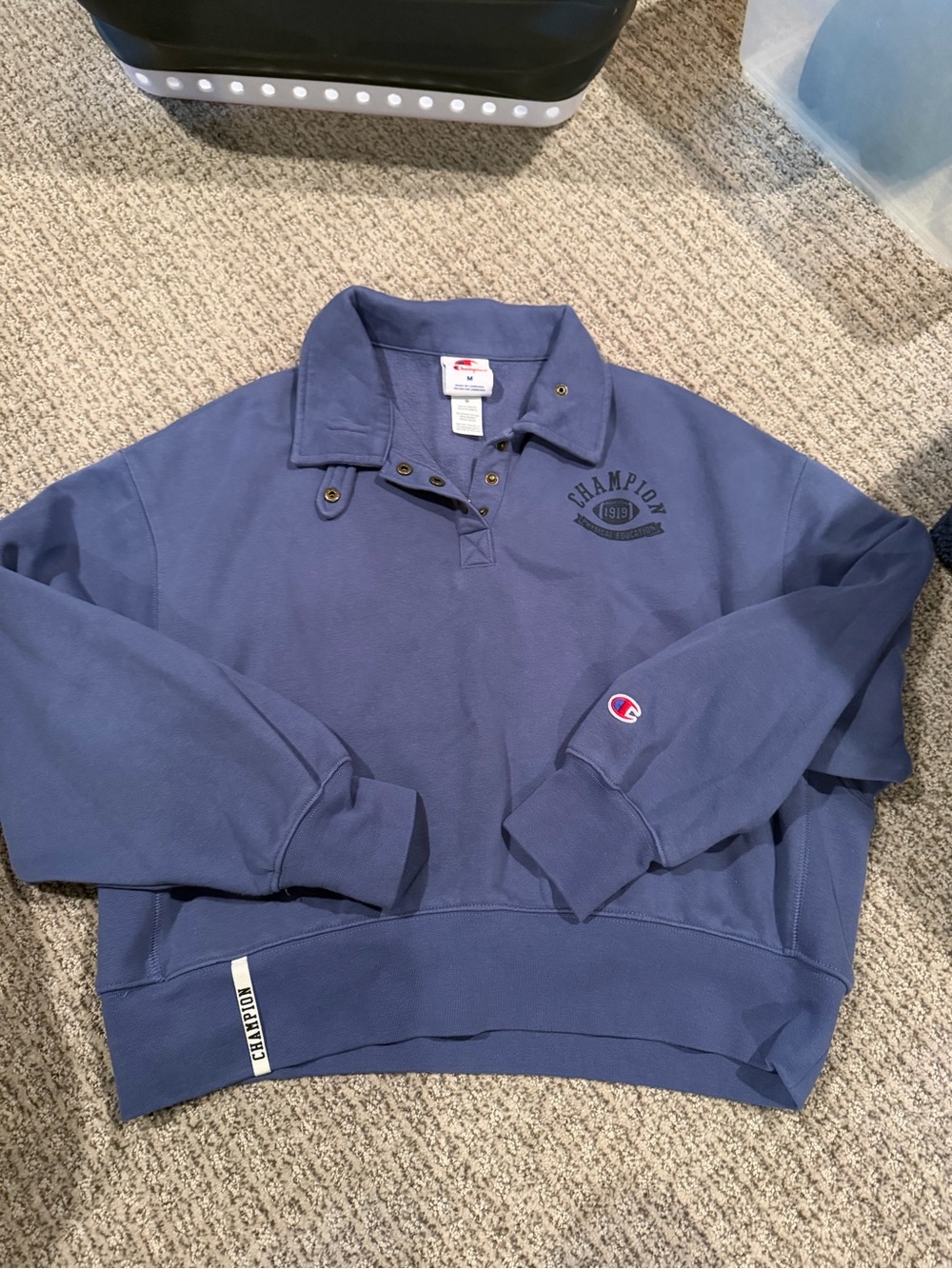 Champion Blue Snap-Button Collar Pullover Sweatshirt